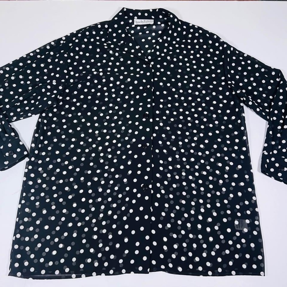 Vintage Diane von Furstenberg Polka Dot Sheer Blouse USA ILGWU Size 16